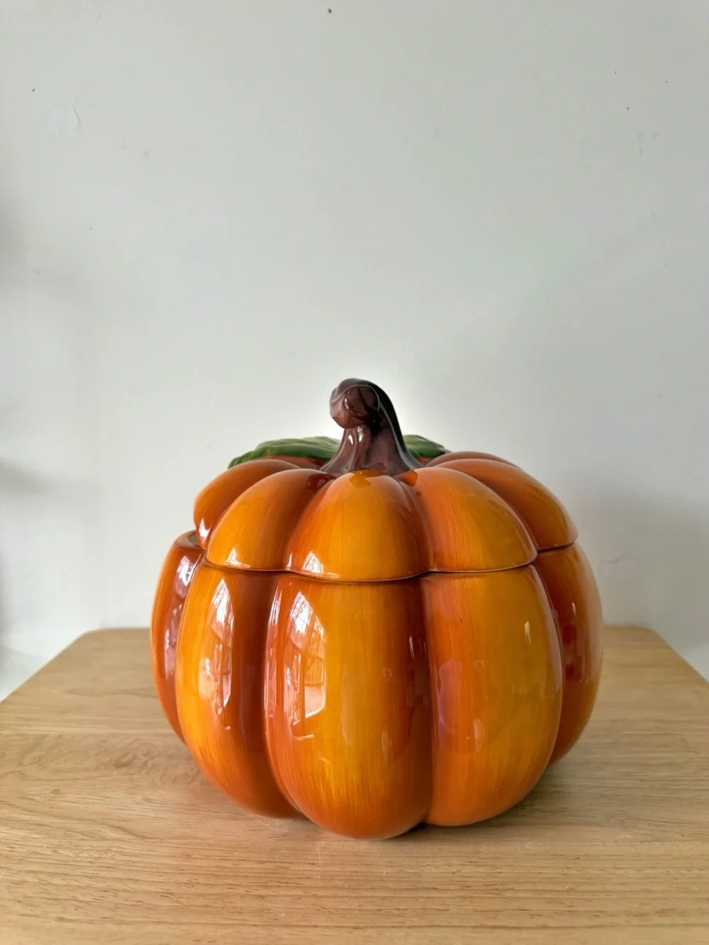 Pier 1 Hand Painted Dolomite Ceramic Pumpkin Soup Tureen Covered Casserole Dish